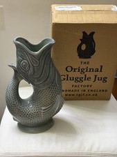 The  original Gluggle Jug Factory Pottery,Grey Fish Gluggle Jug,H 22cms,Boxed