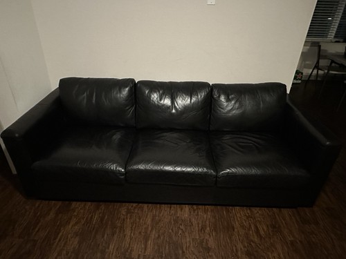 Black leather sofa - used, for