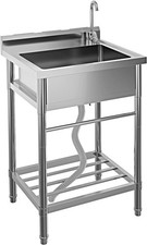 Stainless Steel Utility Sink Single Bowl Sink with Faucet Hot Cold Water Pipe