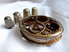 Vintage Gilt Metal Thimble or Lipstick Holder + 4 Thimbles - 2 Dorcas + 2 others