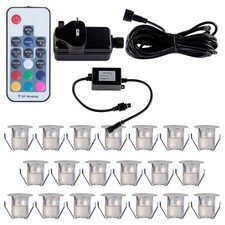 SET OF 20 - 30mm RGB PATIO DECK PLINTH LIGHTS IP67 LED REMOTE COLOUR CHANGING