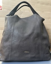 FURLA Elisabeth Leather Hobo Shoulder Handbag - Taupe Grey