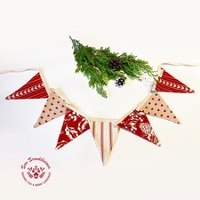 Handmade Christmas bunting Laura Ashley Stripe Pine Cones Hearts Silver Red Whit