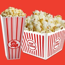 8" TALL / LARGE RETRO POPCORN HOLDER Wide Plastic Tub Bowl Cinema Box REUSABLE