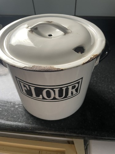 Vintage white enamel flour - vintage,