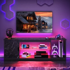 Media Console, LED TV Stand for 65" TV, Gaming Entertainment Centre Glass, Shelf