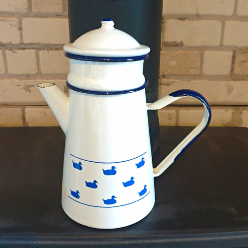 White blue enamel tea - white,