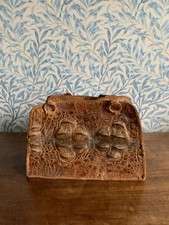 VINTAGE GENUINE LEATHER BROWN CROCODILE SKIN LADIES HANDBAGS 1940s