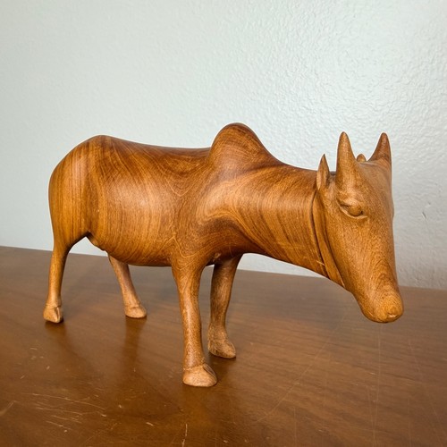 Hand carved zebu cattle - carved, wood
