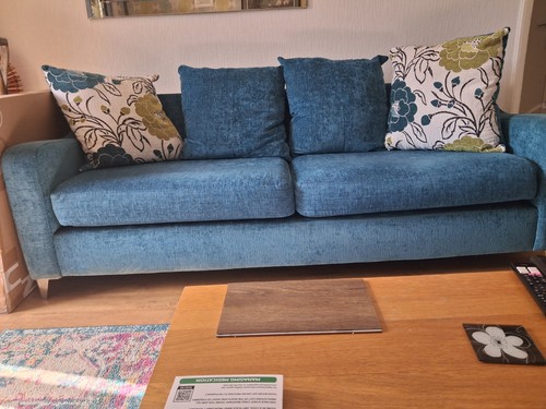 Fabric grey sofa with cushions - grey,