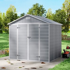 8x6FT Plastic Garden Shed Lockable Utility Tools Storage House w/ Floor & Window