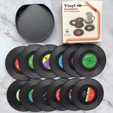 Colorful Retro Vinyl Record Coasters Set for Drinks Coffee Table Decor UK