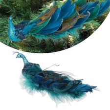 Metal Clip Artificial Blue Peacock Feathered Christmas Tree Decorations