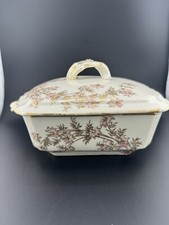 Antique Limoges China (C.F.H/G.D.M) Pink Floral Soup / Gravy W/ 2 Underplates 