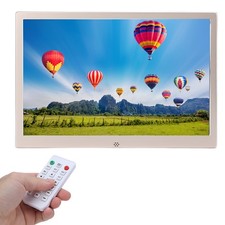 Golden 12in Metal Digital Photo Frame HD 1280x800 Electronic Album MP3 MPEG4 NEW