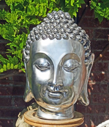 Silver buddha head statue zen - buddha,