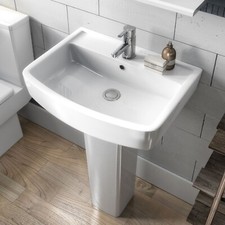 Modern Square Wash Basin & Full Pedestal 1 Tap Hole White Ceramic Bathroom Sink