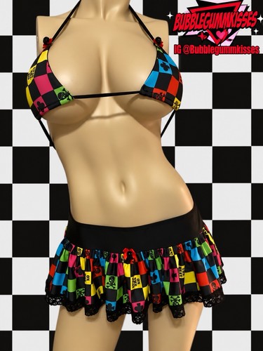 Skulls checkerboard bikini top - checkerboard,