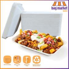 Large Bagasse Chip Food Takeaway Trays - 5" x 9" x 1.5" - Biodegradable, C3-Deep