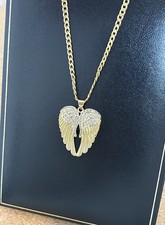 9ct Gold Angel Wings Pendant 60cm Curb Chain Necklace CZ Encrusted Gold Filled