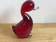 Whitefriars Ruby Red Glass Controlled Bubble Dilly Duck - 15cms Tall - VGC