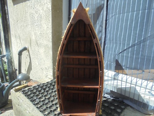 Vintage wooden blue boat - blue, 3