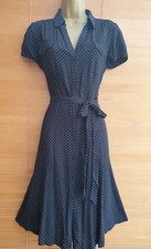 Vintage 1940s 1950s style Black White Polka-dot party shirt tea dress Size 12 