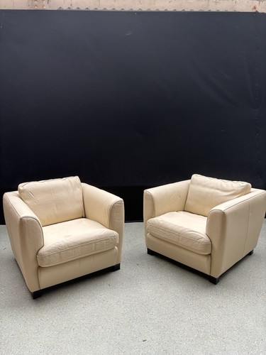 Cream genuine leather armchair - leather,