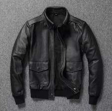 Men's Real Leather Bomber Jacket Slim Fit Casual Bomber Jacket
