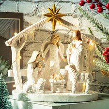 Large Nativity Scene with Lights, Nativity Story Resin Sculpted Hand Painted Na