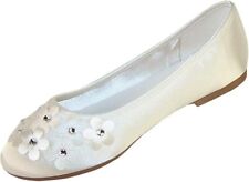 Girls, Sparkle Club Flower Girl Bridesmaid Ivory Satin Ballerina Shoes..