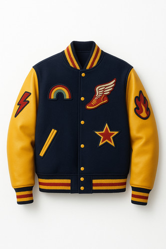 Navy blue varsity jacket with - varsity,