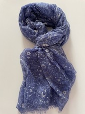 Alice Hannah London Pretty Blue & White Rectangle Scarf Floral & Butterflies VGC