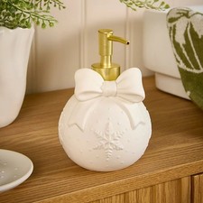 White Ceramic Bauble Soap Dispenser with Bow Bathroom Accessory 16cm Decor