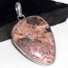 Rhodochrosite 925 Silver Plated Gemstone Handmade Pendant 2.2" GW