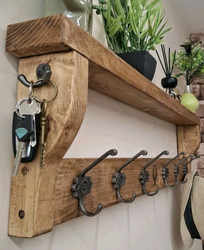Wall mounted brown wooden coat - wall,