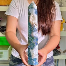 2.59LB Natural Geode Aquatic Plant Water Grass Moss Agate Obelisk Crystal Reiki