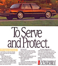 1989 Oldsmobile Eighty-Eight Royale Brougham - To Serve and Protect Vtg Print Ad