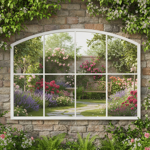 Distressed white arched window - white,