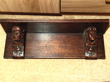 Antique  Oak Book Shelf Rack Carved Figures C 1890 - 1900