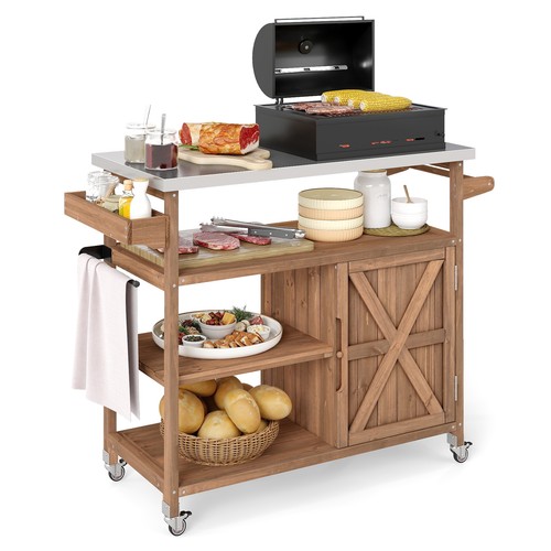 Costway wooden grill cart - wooden,