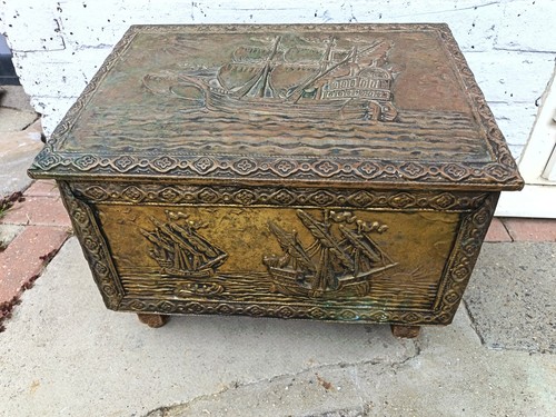 Vintage embossed brass coal - vintage,