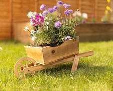 Large Wooden Wheelbarrow Planter – Pine Wood Garden Flower Box Rustic Decor