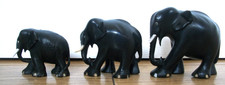 TRIO OF ANTIQUE  EBONY  HAND CARVED WOODEN ELEPHANT CALVES