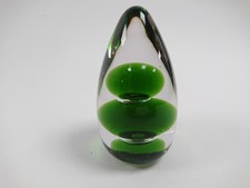 Vintage Green Art Glass Teardrop Paperweight Signed Kosta Boda Sweden Rare