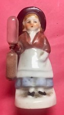 Antique Porcelain Hour Glass Egg Timer Amish Farm Girl Woman 3.75"