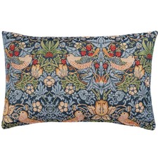William Morris Strawberry Thief Tapestry XL Rectangular Cushion, Blue. 23x15"