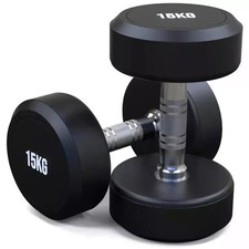 15KG Dumbbells Pair Rubber Round Shape Hand Weights Home Gym Lifting 2x Set