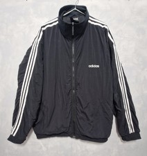 Adidas Mens Black 3 Stripe Originals Padded Track Jacket Vintage Trefoil 2XL