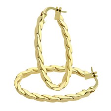 9ct Yellow Gold Square Twisted Hoop Earrings 30mm – Hallmarked Elegano Jewellery